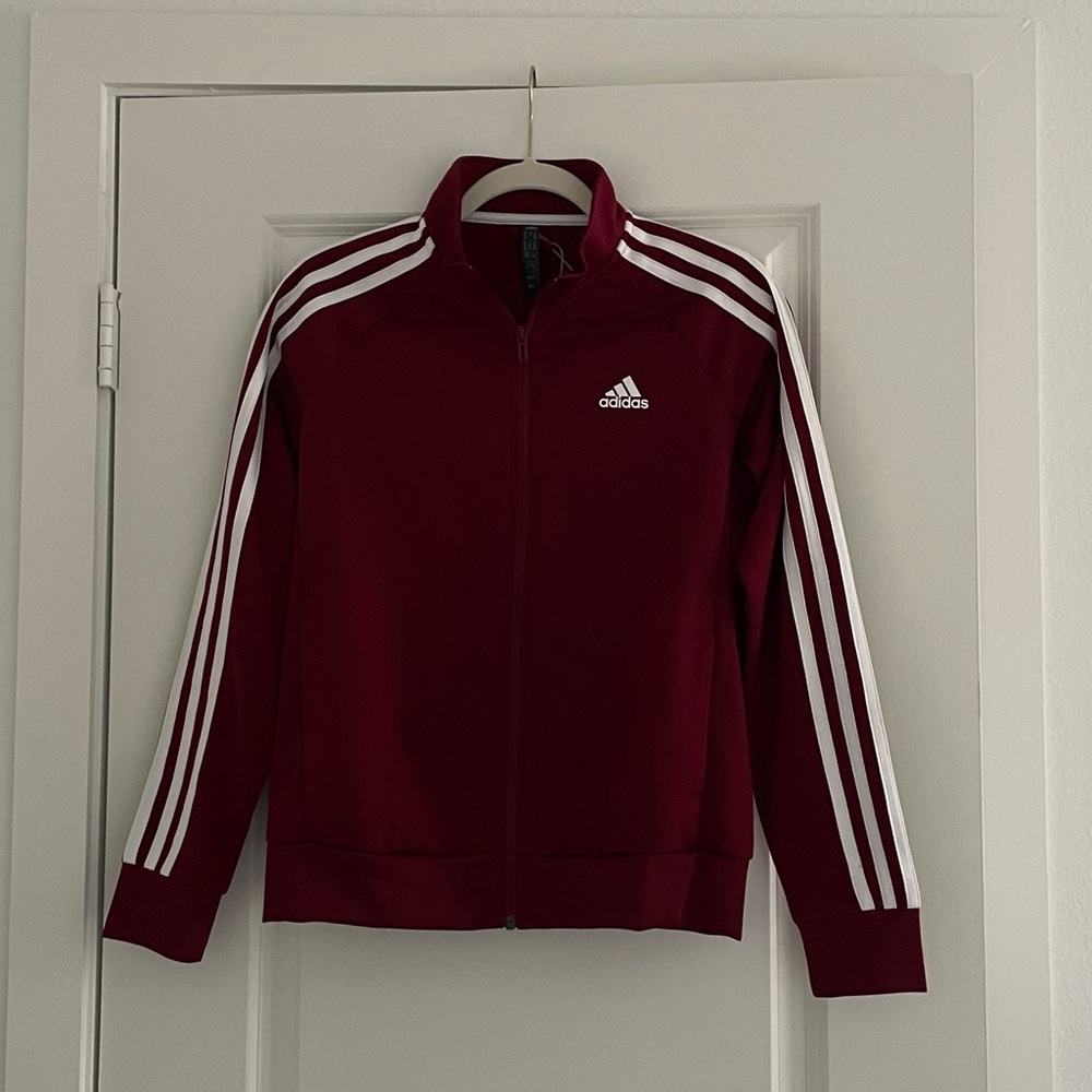 Adidas Zip Up Track Jacket Stripe Sleeves Collegiate Burgundy